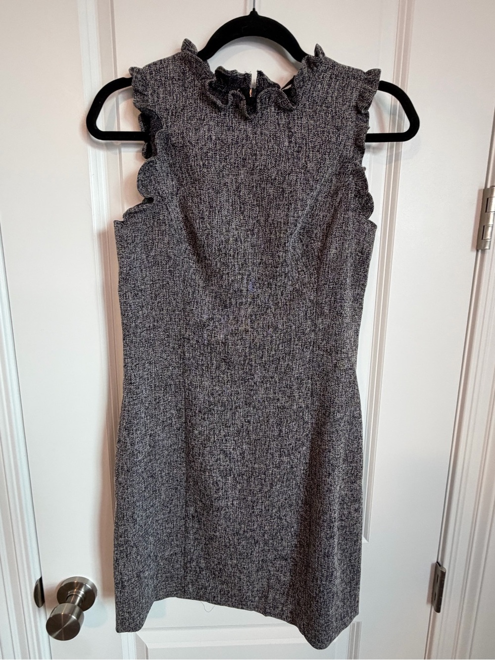 LOFT Gray Ruffle Trim Sheath Dress
